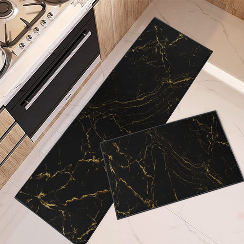 ArrangeWell Kitchen Rugs and Mats Non Skid Washable Set of 2 Marble Black Abstract Kitchen Runner Rug